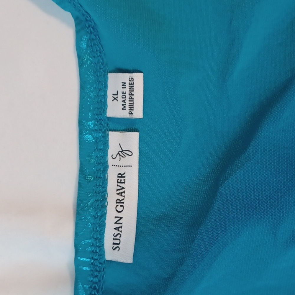 Y2K Susan Graver Embellished Print Teal Design Top 3/4 Sleeves XL - Picture 4 of 9